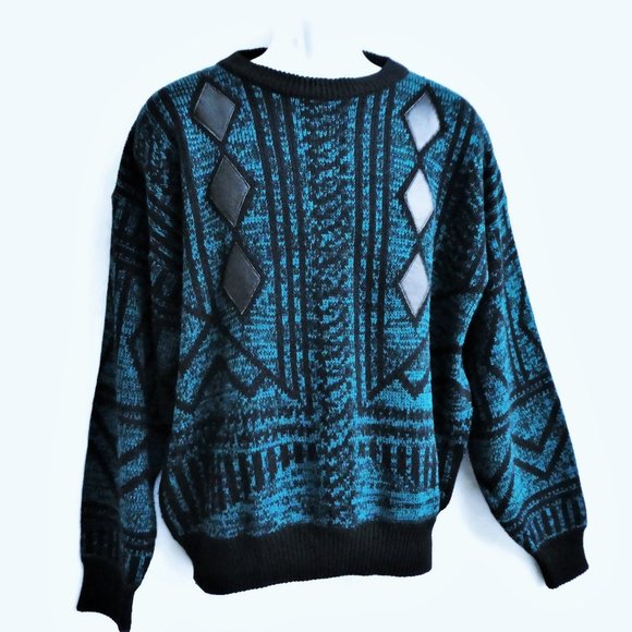 Vintage Cambridge Classics Sweater Oversized Acrylic Genuine Leather Grandpa XL - Picture 1 of 8